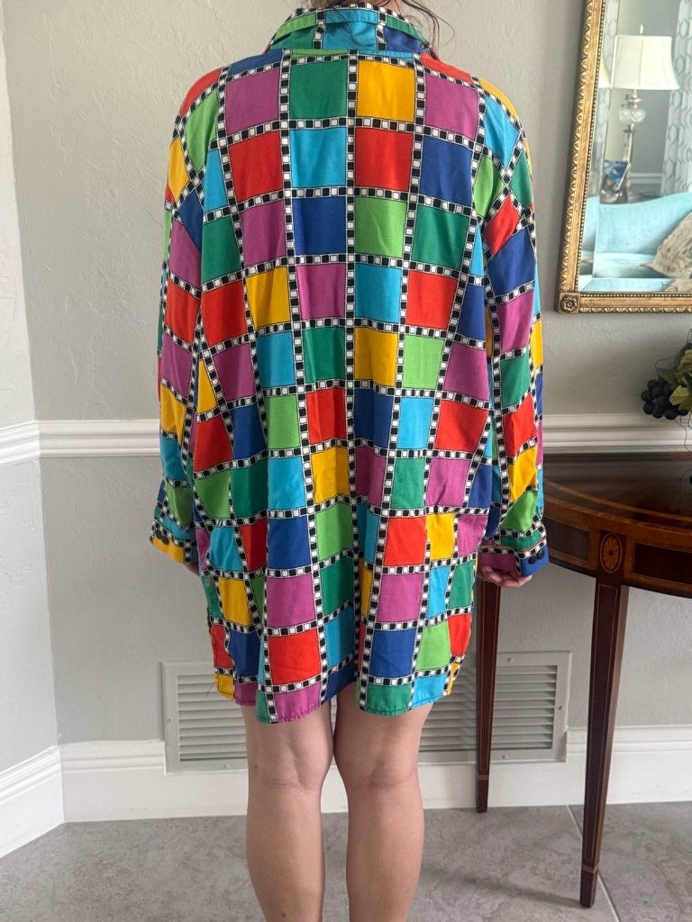 Liz Baker 80s Multicolor Checkered womens Shirt - Picture 9 of 10